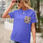 Pocketed Leopard Round Neck Short Sleeve T-Shirt