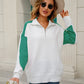Two-Tone Collared Neck Dropped Shoulder Knit Top