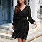 SO CUTE Full Size Surplice Neck Swiss Dot Tie Belt Layered Dress