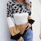 Color Block Round Neck Lantern Sleeve Sweater