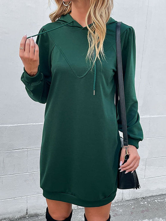 Women's Drawstring Puff Sleeve Hooded Dress