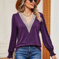 Lace Detail V-Neck Lantern Sleeve T-Shirt
