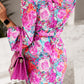 Carnation Pink Floral Print Round Neck Long Sleeve Dress