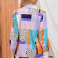 Patchwork Puff Sleeve Collared Shirt