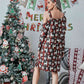 Christmas Asymmetrical Neck Long Sleeve Mini Dress