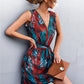 Women's Printed Zip Detail Belted Sleeveless Dress