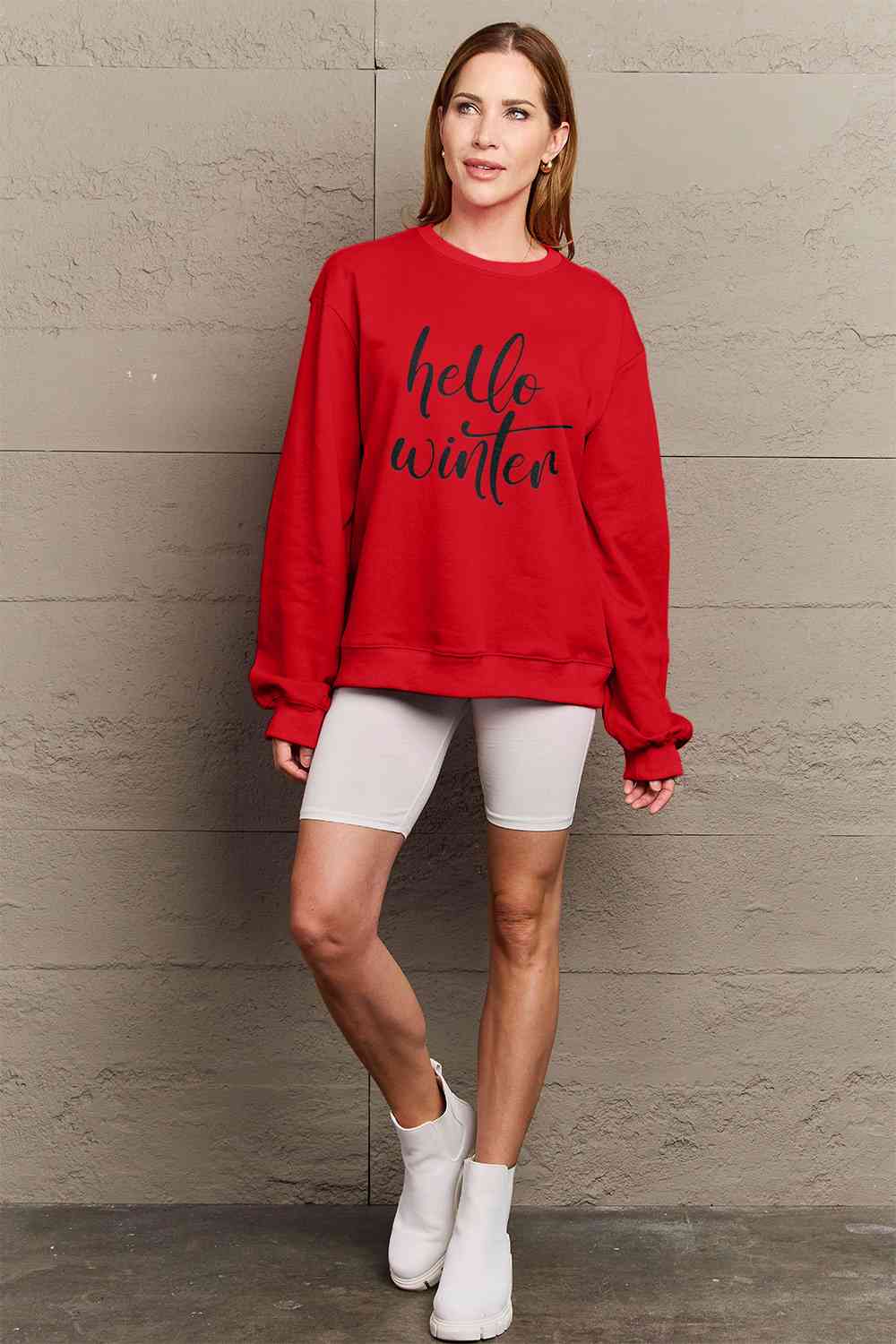 Simply Love SEASONAL Full Size HELLO WINTER Graphic Sweatshirt