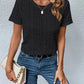 Eyelet Round Neck Short Sleeve T-Shirt