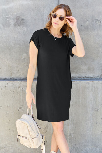 Basic Bae Full Size Round Neck Short Sleeve Dress with Pockets *