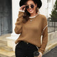 Hannah&Mea Round Neck Long Sleeve Waffle-Knit Sweater