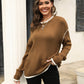 Hannah&Mea Round Neck Long Sleeve Waffle-Knit Sweater