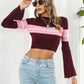 SweaterArt Ribbed Color Block Round Neck Cropped Sweater
