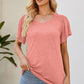 Smocked Round Neck Flutter Sleeve T-Shirt