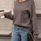 CozyWonders Cutout Round Neck Long Sleeve Sweater