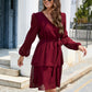 SO CUTE Full Size Surplice Neck Swiss Dot Tie Belt Layered Dress