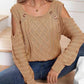 KnittedEmporium Decorative Button Cold-Shoulder Sweater