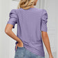 Eyelet Round Neck Puff Sleeve T-Shirt