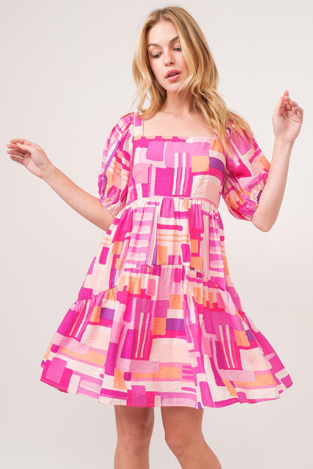And The Why Color Block Puff Sleeve Dress *