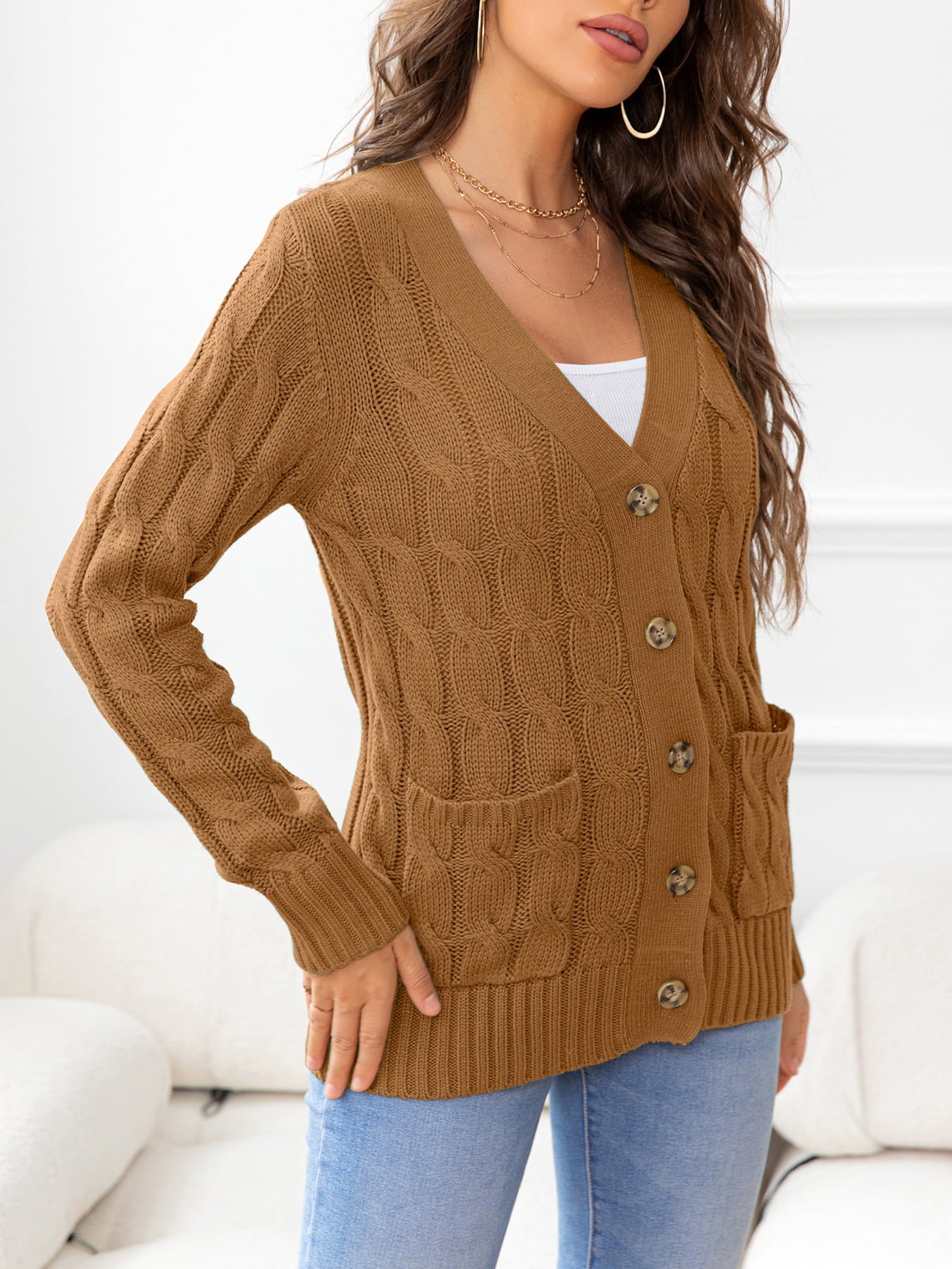 SavannahTree Button Down Cable-Knit Cardigan