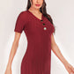 Women's Buttoned Short Sleeve V-Neck Knit Dress