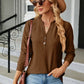 Full Size Notched Neck Long Sleeve Buttoned Blouse
