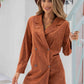 Ochre Brown Lapel Collar Long Sleeve Romper