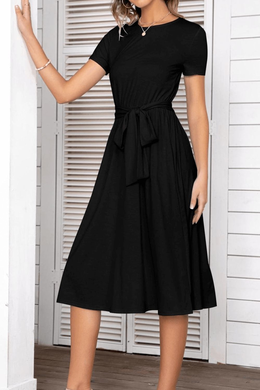 Full Size Belted Tee Dress With Pockets