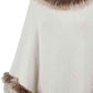 Country Rustic One Size Faux Fur Trim Fringed Poncho