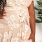 Double Take Sand Brown Floral Lace Pompom Detail Tie-Waist Flutter Sleeve Dress