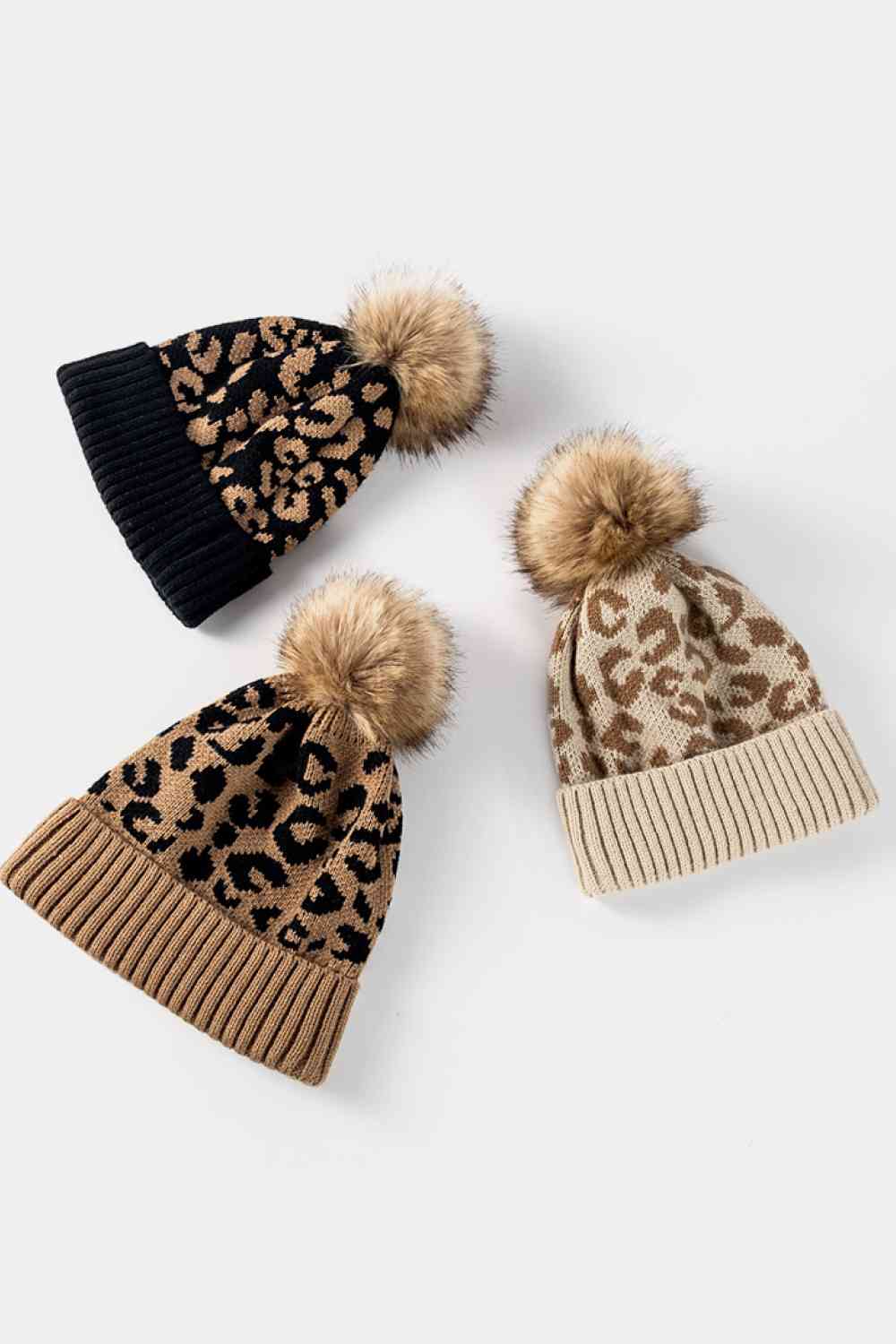 BeanieHatz Black Leopard Pom-Pom Cuffed Beanie