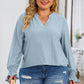 Plus Size Eyelet Notched Flounce Sleeve Blouse