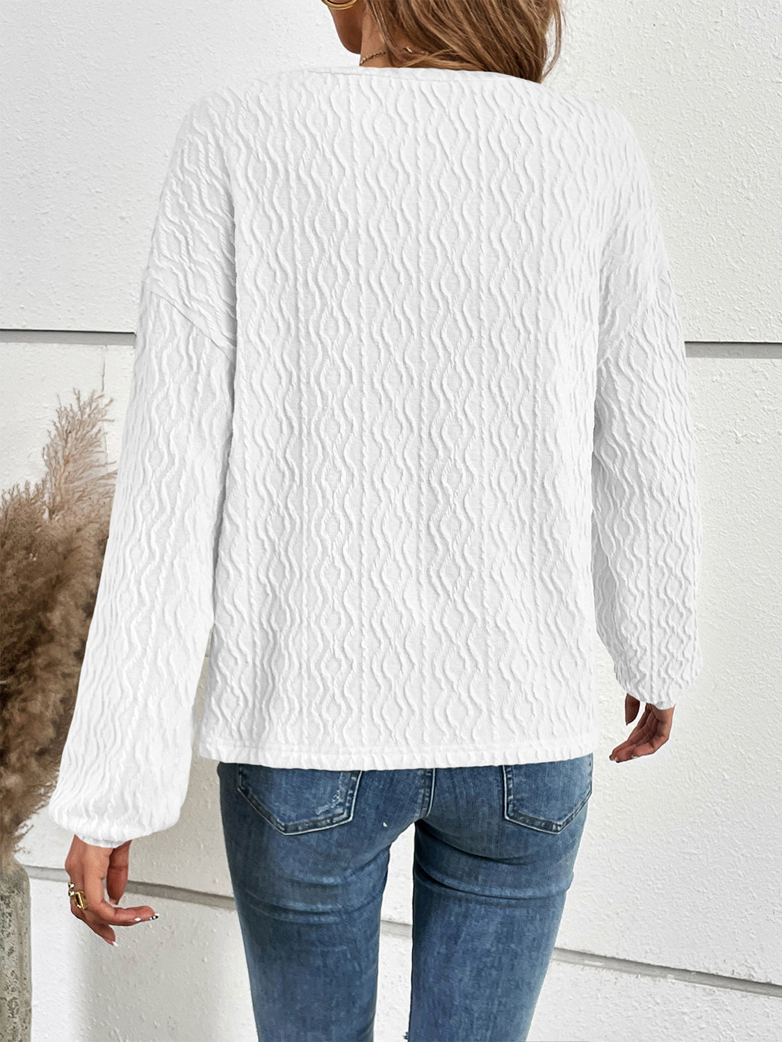 Full Size Half Button Long Sleeve Top