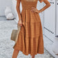 Smocked Round Neck Short Sleeve Midi Dress