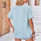 Buttoned Notched Neck Eyelet Top