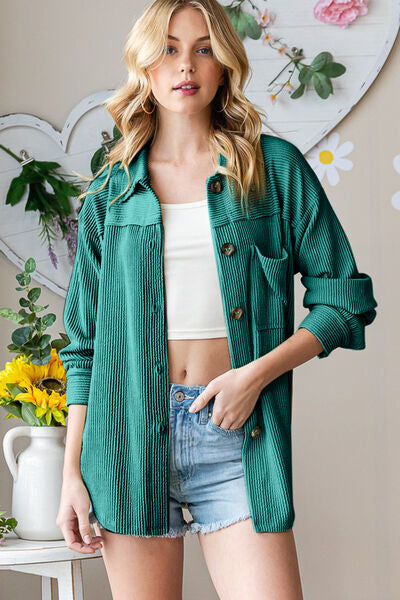 Reborn J Striped Button Up Long Sleeve Shacket *