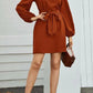 Tied Boat Neck Balloon Sleeve Mini Dress