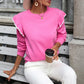 Malibu Dreams Round Neck Ruffle Trim Long Sleeve Pullover Sweater