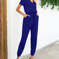 Short Sleeve V-Neck Jumpsuit with Pockets