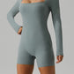 Square Neck Long Sleeve Active Romper