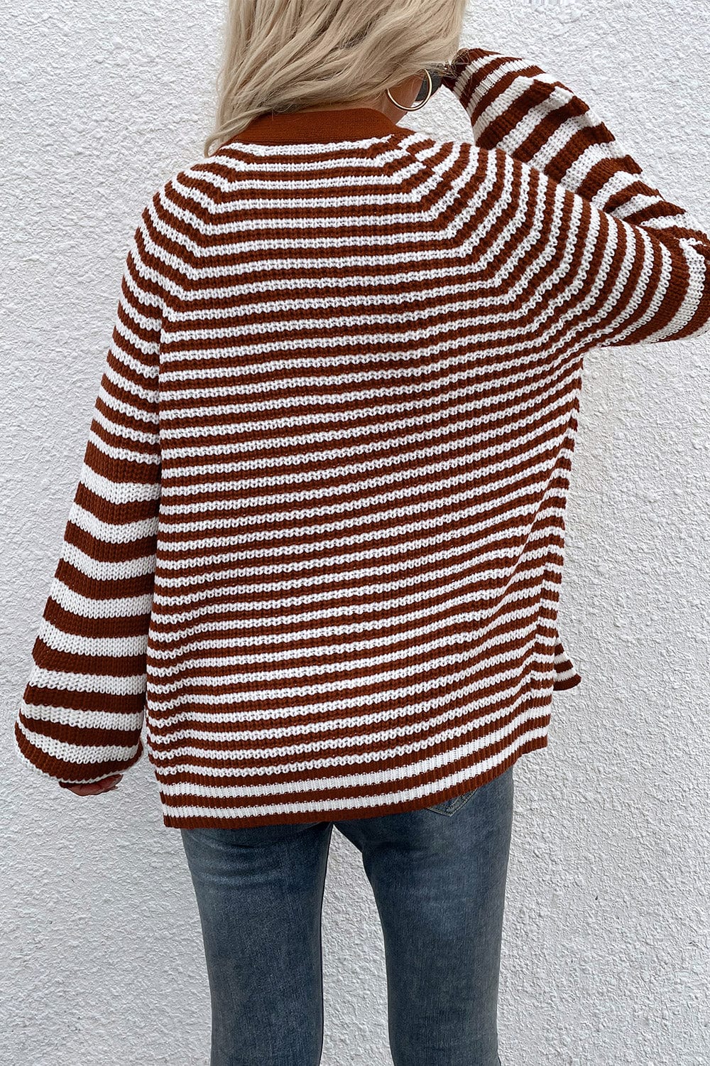 LakenLea Striped V-Neck Button-Down Cardigan