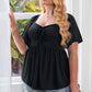 Women's Plus Size Drawstring Sweetheart Neck Babydoll Blouse
