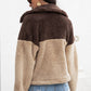 Two-Tone Collared Neck Fuzzy Jacket