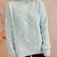 Heart Heathered Turtleneck Drop Shoulder Sweater