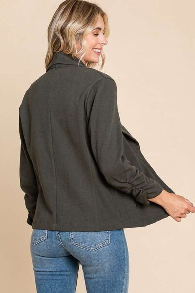 Culture Code Full Size Ruched Open Front Long Sleeve Jacket *