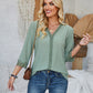Lace Detail V-Neck Three-Quarter Sleeve Blouse