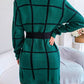 Women's Clarisia Plaid Round Neck Dropped Shoulder Sweater Dress