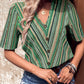 Printed V-Neck Button-Up Short Sleeve Top