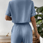 Contrast Lapel Collar Cropped Shirt and Shorts Lounge Set