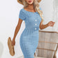Decorative Button Round Neck Short Sleeve Sweater Dress