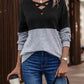 Full Size Two-Tone Crisscross Detail Sweatshirt